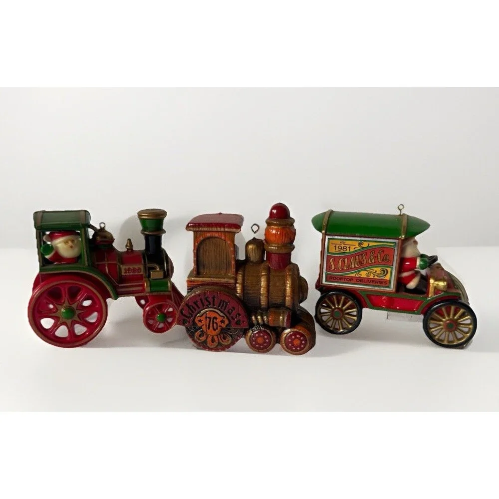 Vintage Hallmark Train Ornament Lot Santa Locomotive Caboose Lionel Cars